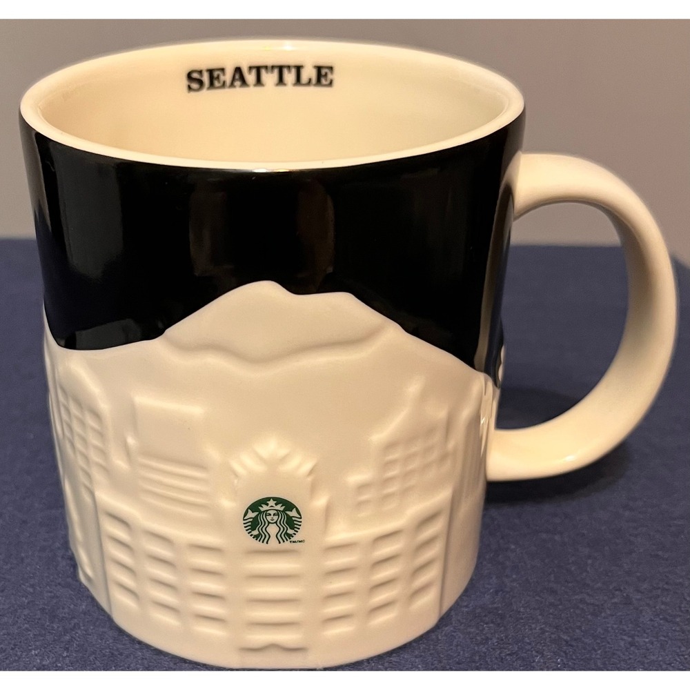 Starbucks Seattle Collector Series 2012 Mug 3D Embossed Skyline Black White 16oz